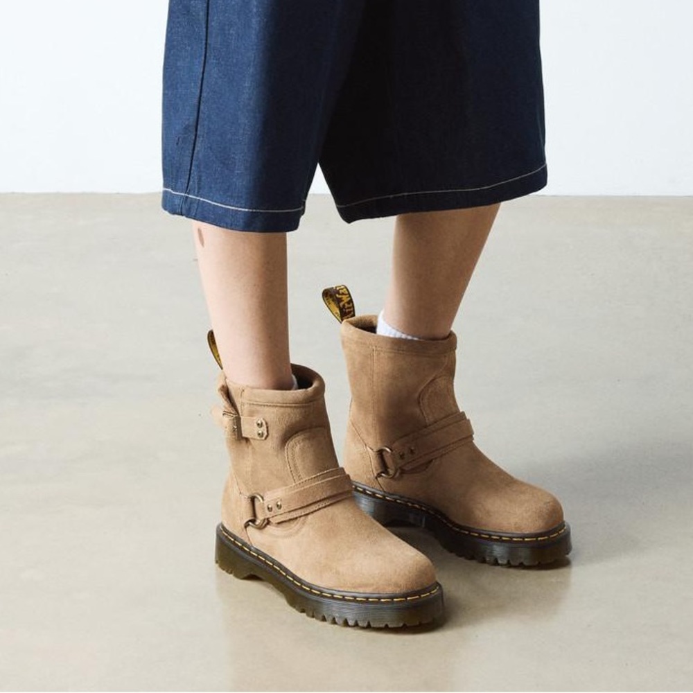Dr. Martens Anistone Harness Suede Biker Boots